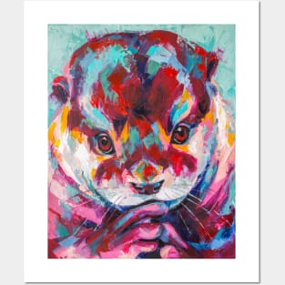 Otter portrait painting in multicolored tones. Posters and Art